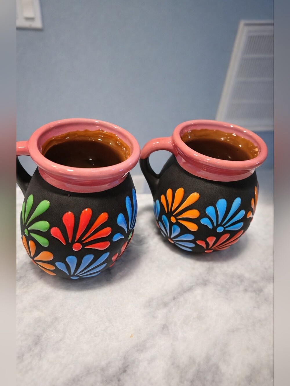 Mexican Coffee Mugs - Set of 2 Clay Cups - Jarritos de Barro Mexicanos - Tazas